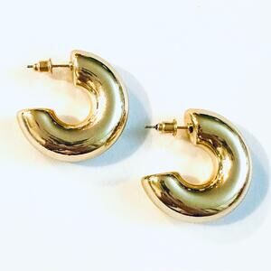 Gold Thick Crescent Hoop Earrings - Women's Fashion Earrings